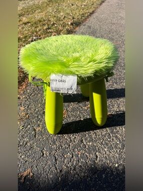IKEA vintage Mammot stool chair with KRYP GRÄS Lime Green Faux Fur cover